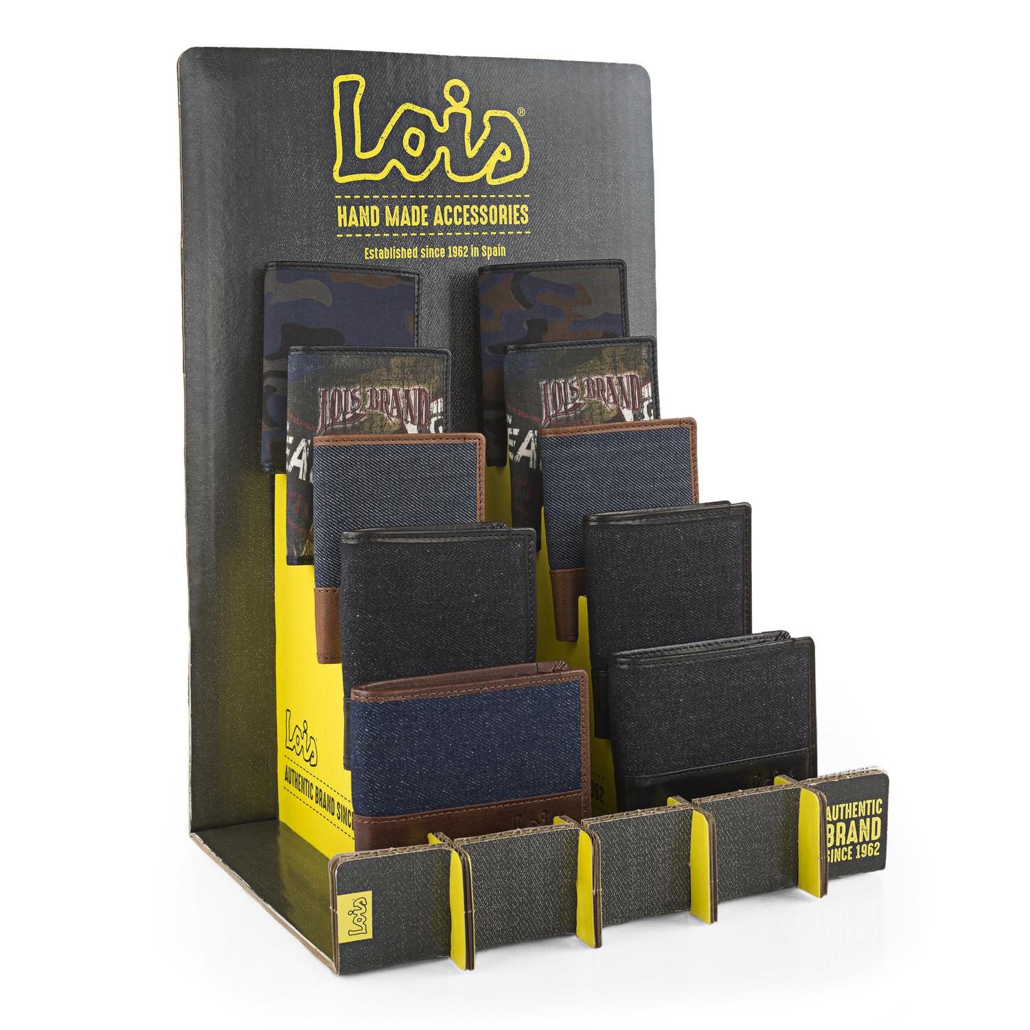 Pack 10 Carteras + Expositor de hombre Lois Packs Billeteros+Expositor Lois en piel