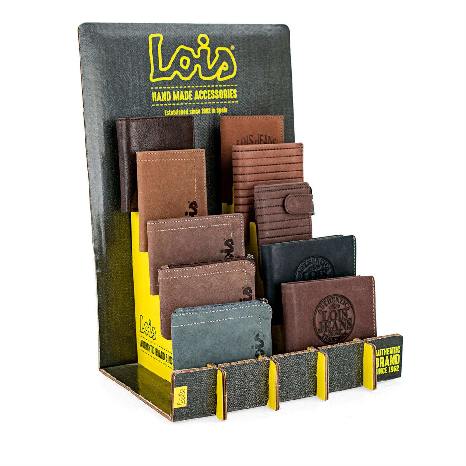 Pack 10 Carteras Piel Lois+Expos de hombre Lois Packs Billeteros+Expositor Lois en 